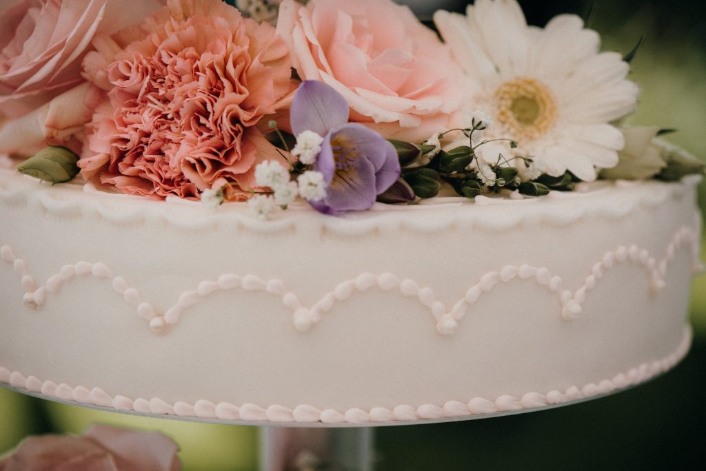 fondant cake with fresh flowers